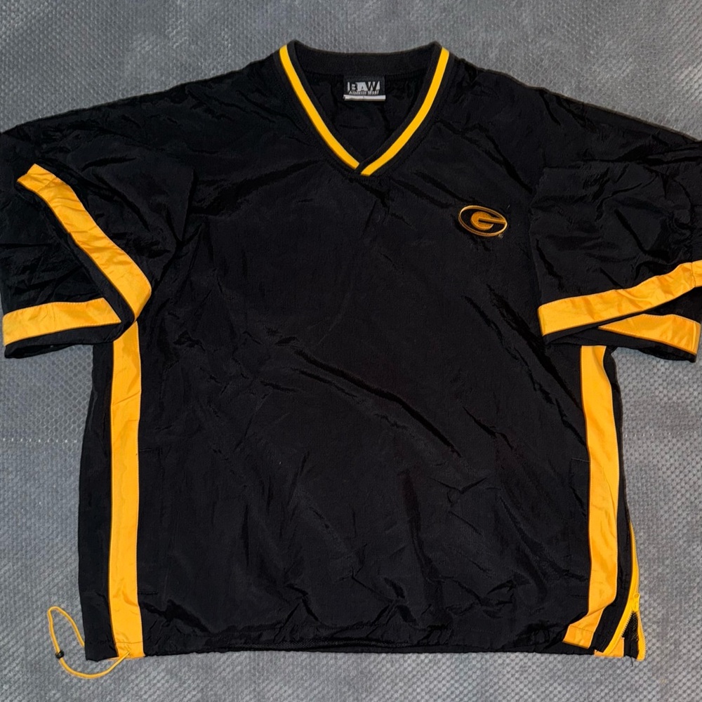 BAW Athletic Wear Vintage Black & Yellow Striped Pullover Jacket Windbreaker